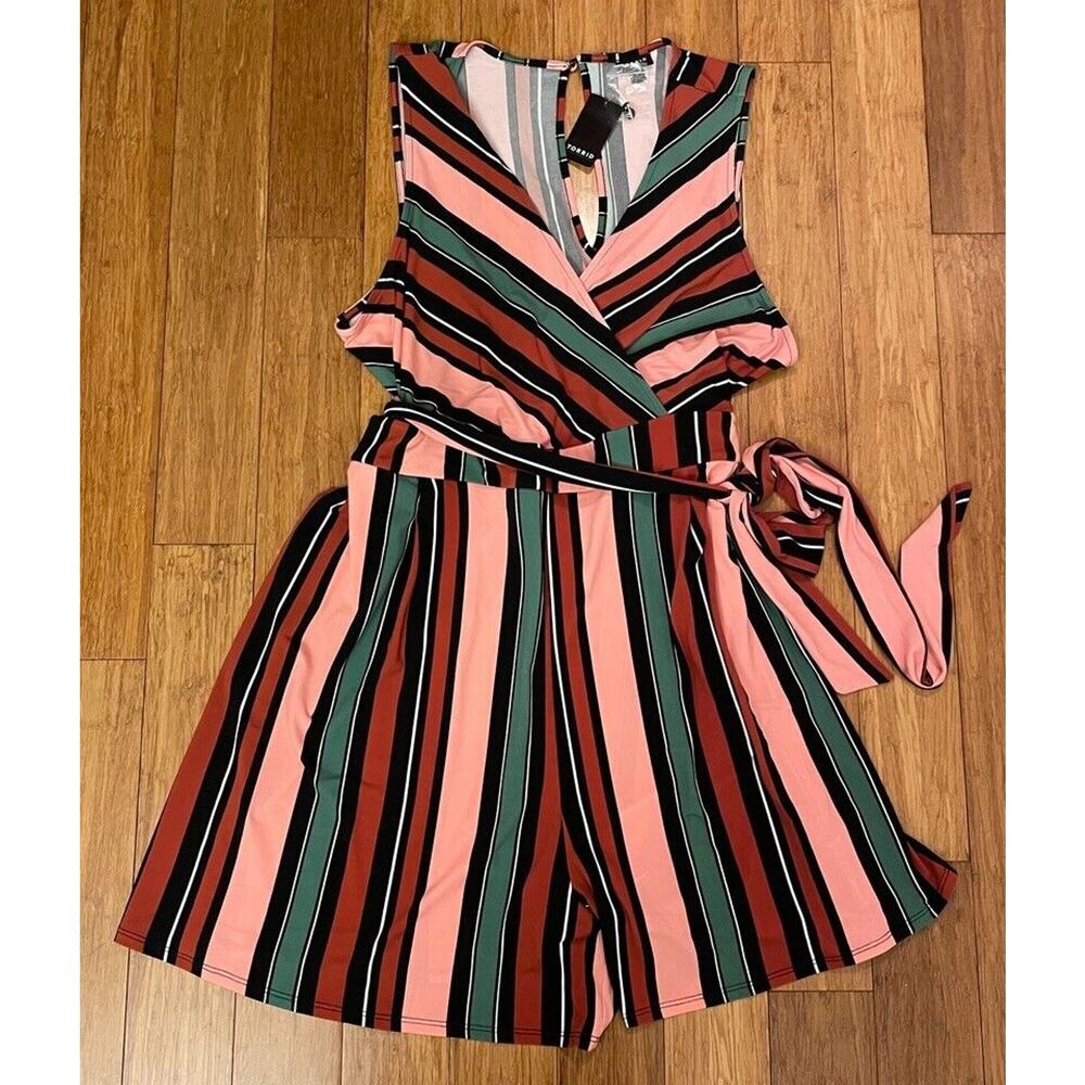 Torrid Multistripe Tie Front Pocketed Romper Women’s Size 4X 4 striped tie waist